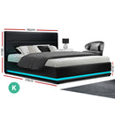 RGB LED Bed Frame King Size Gas Lift Base Storage Black Leather LUMI