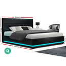 RGB LED Bed Frame Queen Size Gas Lift Base Storage Black Leather LUMI