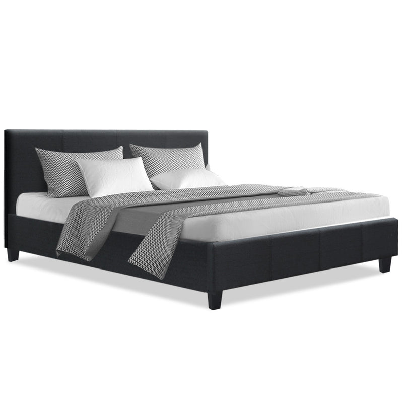 Bed Frame Queen Size Base Mattress Platform Full Fabric Wooden Charcoal NEO