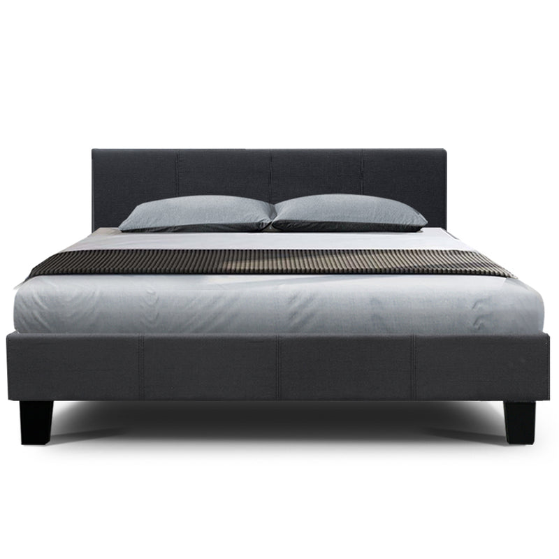 Bed Frame Queen Size Base Mattress Platform Full Fabric Wooden Charcoal NEO