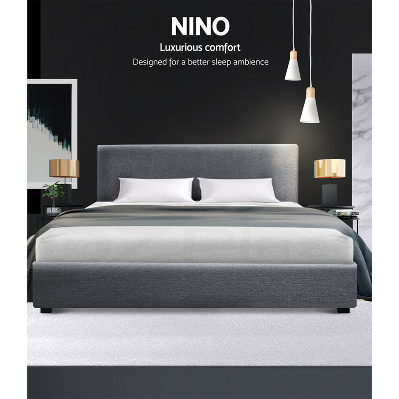 Double Size Fabric and Wood Bed Frame Headboard - Grey
