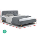 Double Full Size Bed Frame Base Mattress Fabric Wooden Grey POLA
