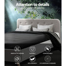 Queen Size Bed Frame Base Mattress Fabric Wooden Beige POLA