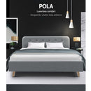 Queen Size Bed Frame Base Mattress Fabric Wooden Grey POLA