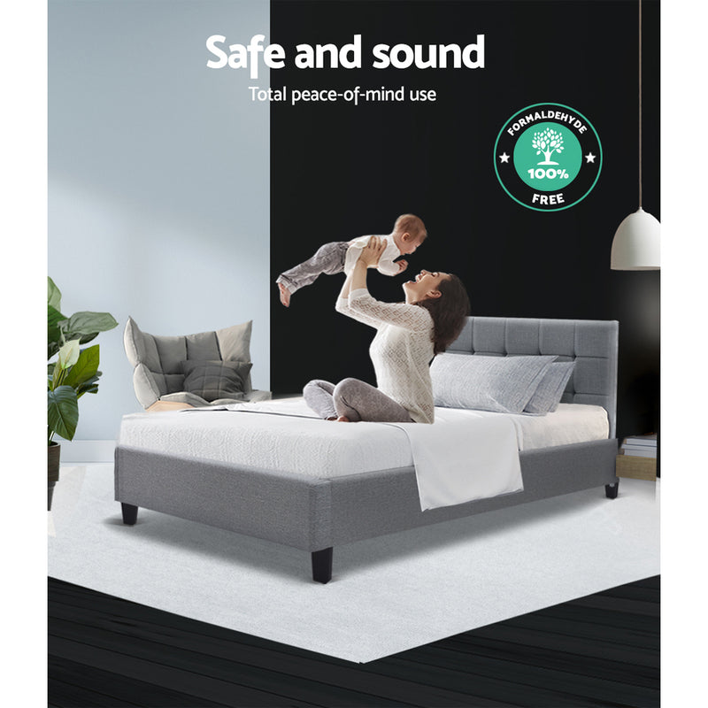 Bed Frame King Single Size Base Mattress Platform Fabric Wooden Grey SOHO