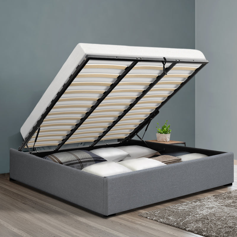 King Size Gas Lift Bed Frame Base With Storage Platform Fabric