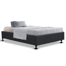 King Single Size Bed Base Frame Mattress Platform Fabric Wooden Charcoal TOMI