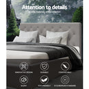 Queen Size Bed Base Frame Mattress Platform Fabric Wooden Beige TOMI