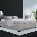 Queen Size Bed Base Frame Mattress Platform Fabric Wooden Beige TOMI