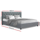 Queen Size Fabric Bed Frame  Headboard - Grey