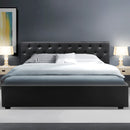 King Size Gas Lift Bed Frame Base Mattress Platform Leather Wooden Black WARE