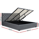 King Size Gas Lift Bed Frame Base Mattress Platform Fabric Wooden Grey WARE