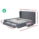 Queen Size Bed Frame Base Mattress With Storage Drawer Grey Fabric MILA