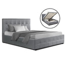 ROCA King Single Size Gas Lift Bed Frame Base With Storage Mattress Grey Fabric