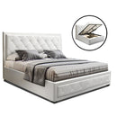 TIYO Double Full Size Gas Lift Bed Frame Base With Storage Mattress White Leather