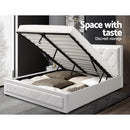 TIYO Double Full Size Gas Lift Bed Frame Base With Storage Mattress White Leather