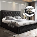 TIYO King Size Gas Lift Bed Frame Base With Storage Mattress Black Leather