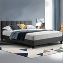 ANNA Bed Frame Queen Size Mattress Base Platform Fabric Wooden Charcoal