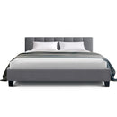 ANNA Bed Frame Queen Size Mattress Base Platform Fabric Wooden Grey