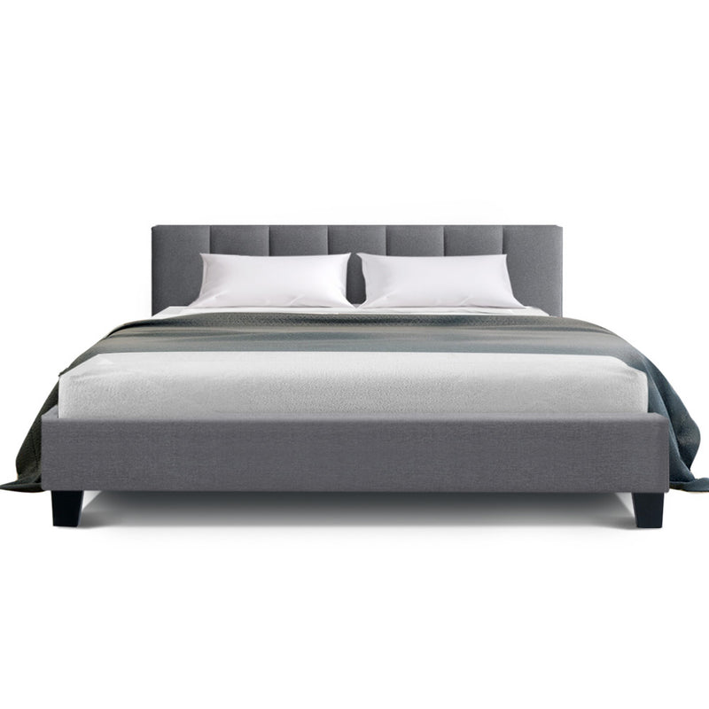 ANNA Bed Frame Queen Size Mattress Base Platform Fabric Wooden Grey