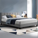 ANNA Bed Frame Queen Size Mattress Base Platform Fabric Wooden Grey