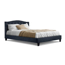 Bed Frame Queen Size Base Mattress Platform Fabric Wooden Charcoal LARS
