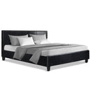 Bed Frame Queen Size Base Mattress Platform Full Size Leather Wooden Black NEO