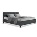 Bed Frame Queen Size Base Mattress Platform Fabric Wooden Charcoal TINO