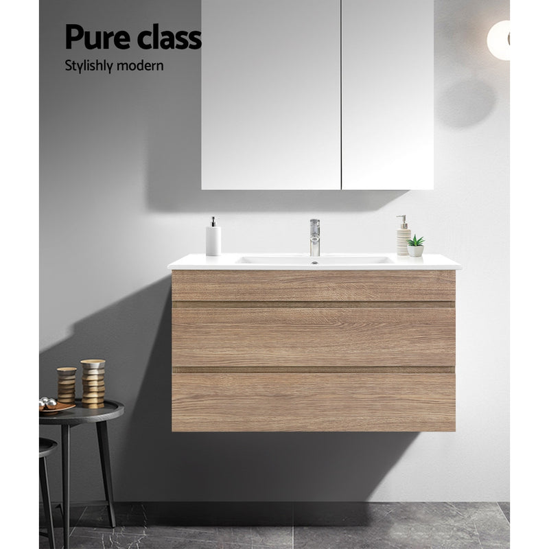 900mm Bathroom Vanity Cabinet Wash Basin Unit Sink Storage Wall Mounted Oak White