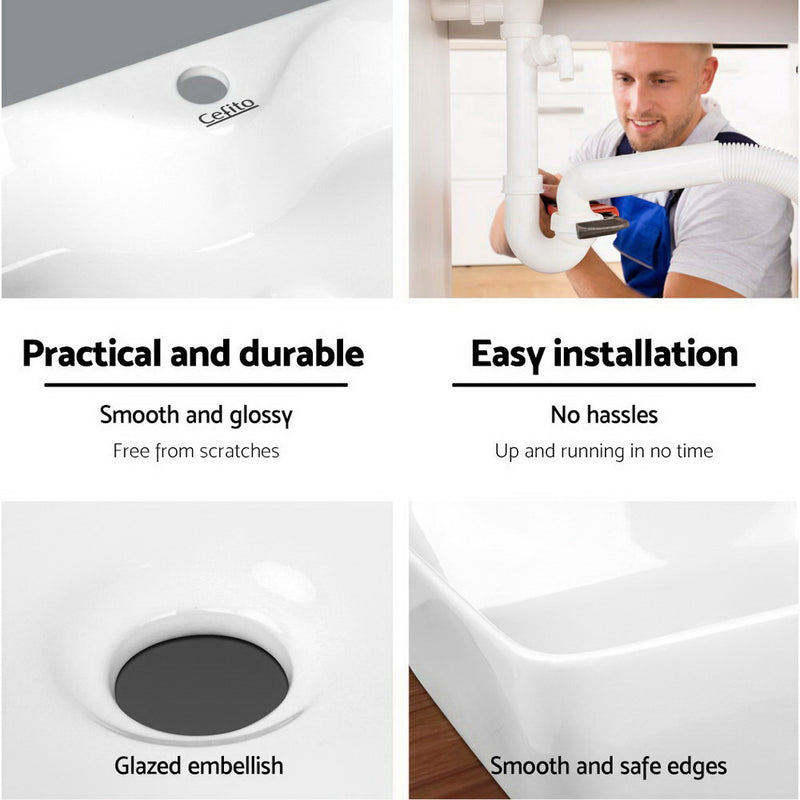 Ceramic Rectangle Sink Bowl - White