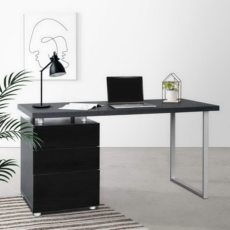 Metal Desk with 3 Drawers - Black