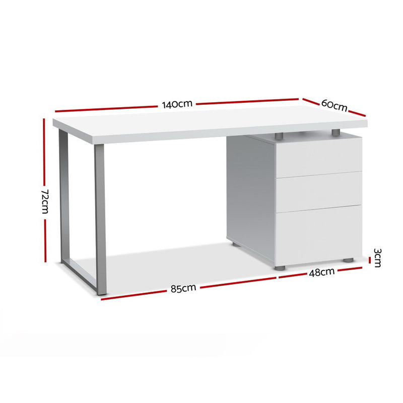 Metal Desk with 3 Drawers - White