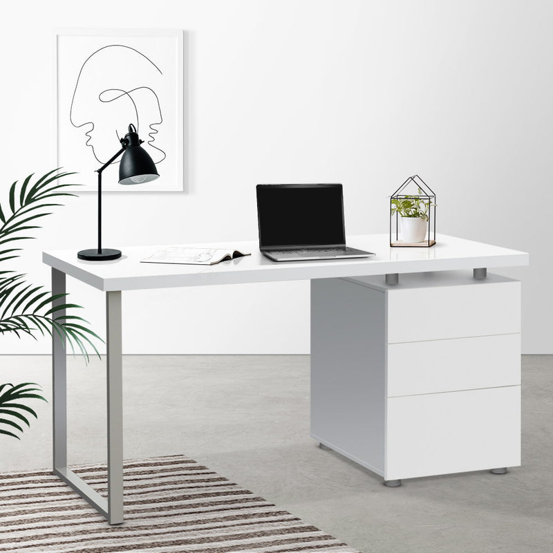Metal Desk with 3 Drawers - White