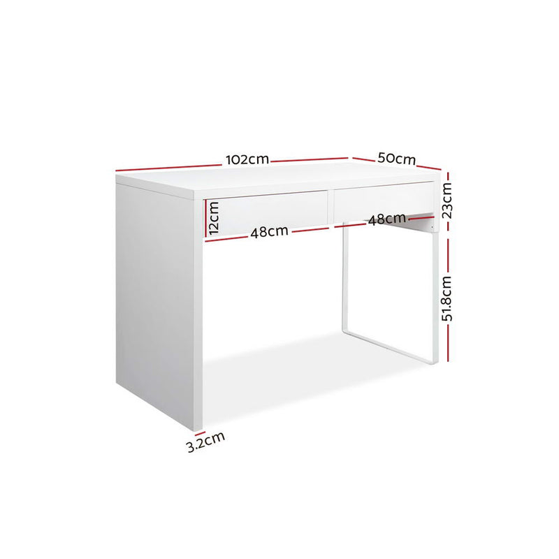 Metal Desk with 2 Drawers - White