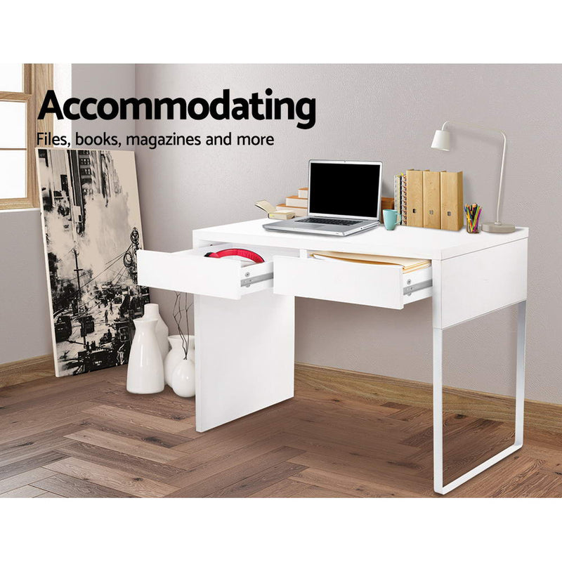 Metal Desk with 2 Drawers - White