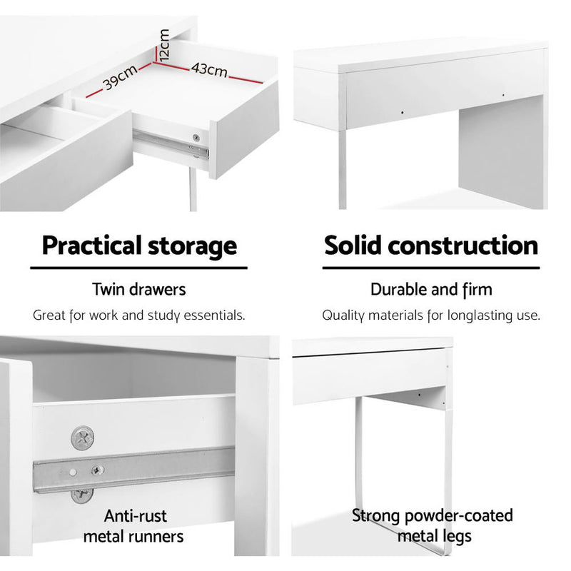 Metal Desk with 2 Drawers - White