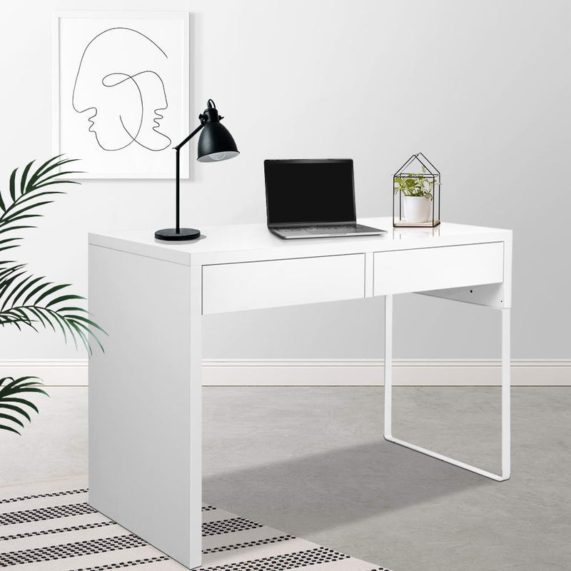 Metal Desk with 2 Drawers - White