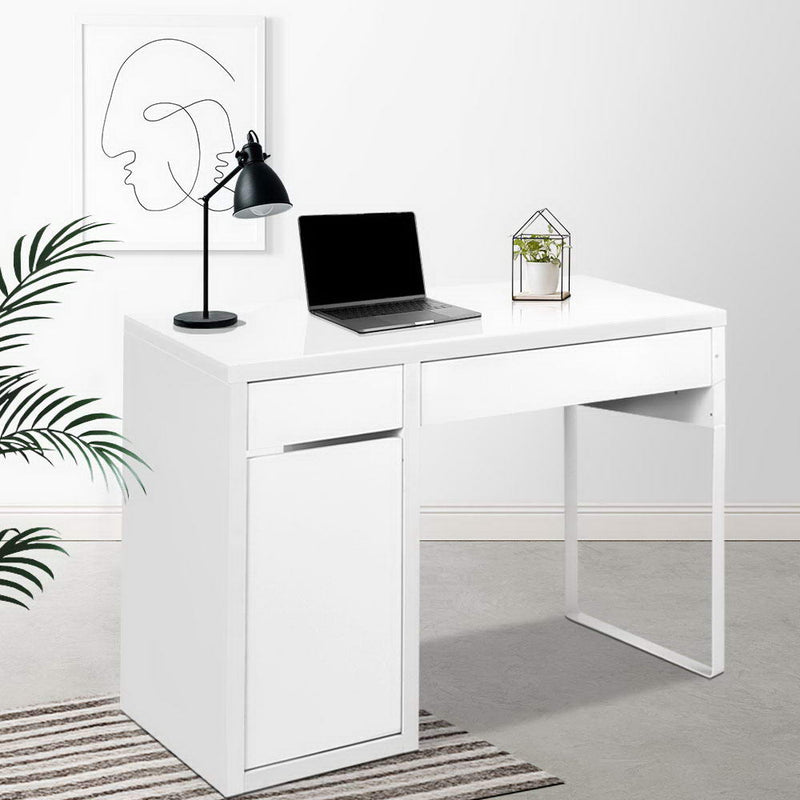 Metal Desk With Storage Cabinets - White