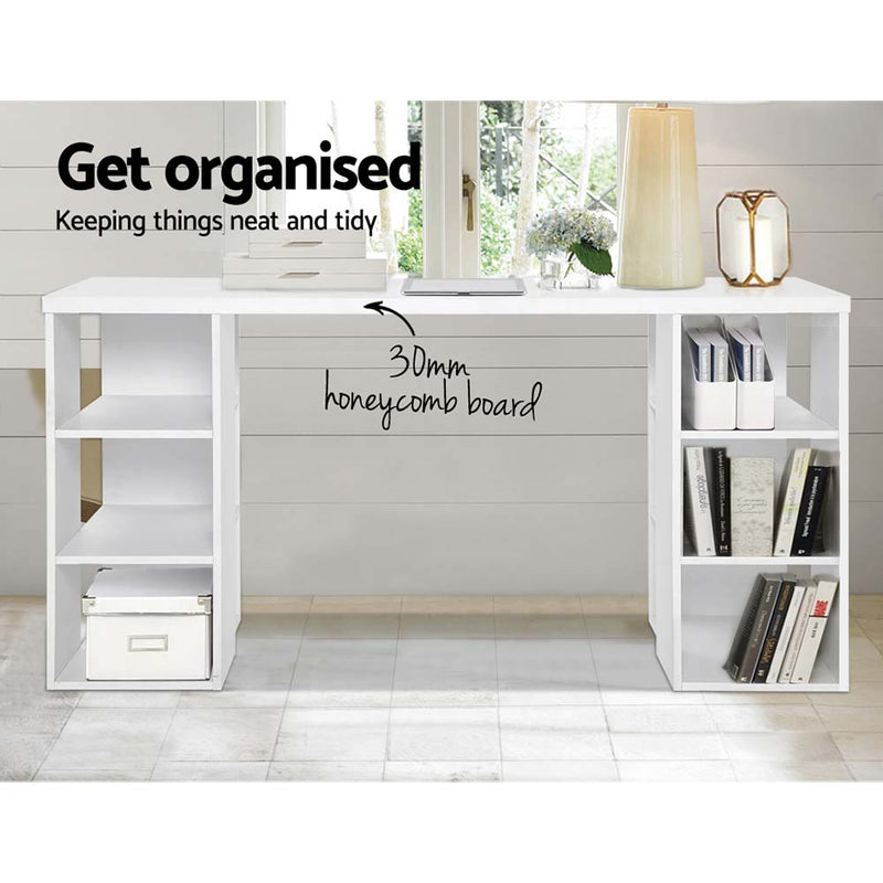 3 Level Desk with Storage & Bookshelf - White