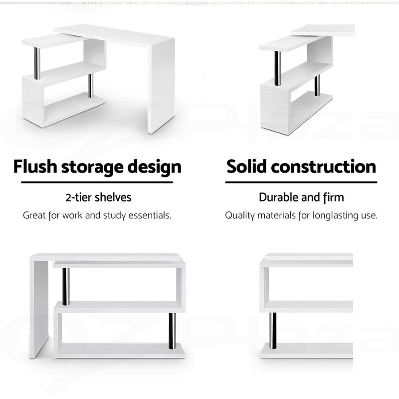 Rotary Corner Desk with Bookshelf - White