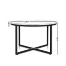 Coffee Table Marble Effect Side Tables Bedside Round Black Metal 70X70CM
