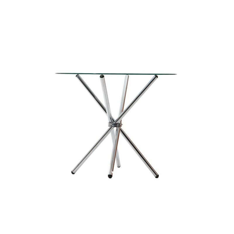 Round Dining Table 4 Seater 90cm Tempered Glass Clear Chrome Steel Legs Cross Cafe Kitchen Tables