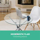 Round Dining Table 4 Seater 90cm Tempered Glass Clear Chrome Steel Legs Cross Cafe Kitchen Tables