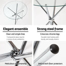 Round Dining Table 4 Seater 90cm Tempered Glass Clear Chrome Steel Legs Cross Cafe Kitchen Tables