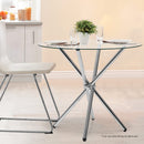 Round Dining Table 4 Seater 90cm Tempered Glass Clear Chrome Steel Legs Cross Cafe Kitchen Tables