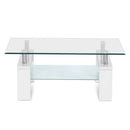 2 Tier Coffee Table Tempered Glass Stainless Steel White