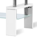 2 Tier Coffee Table Tempered Glass Stainless Steel White