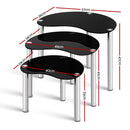 Set Of 3 Glass Coffee Tables - Black
