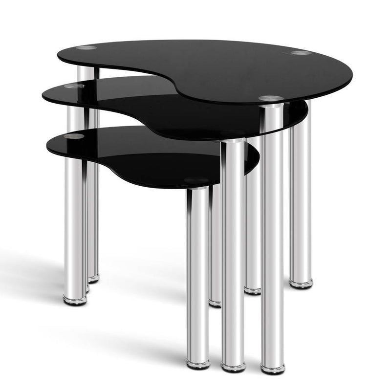 Set Of 3 Glass Coffee Tables - Black