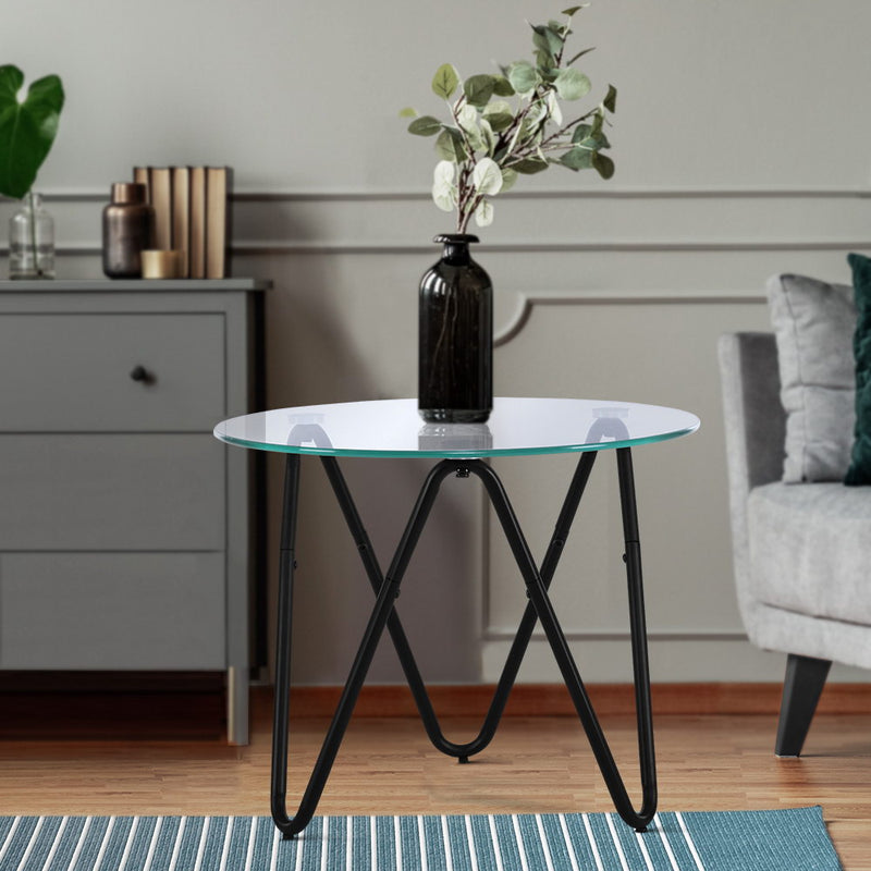 Coffee Table Glass End Side Tables High Gloss Display Modern Furniture 50X50CM